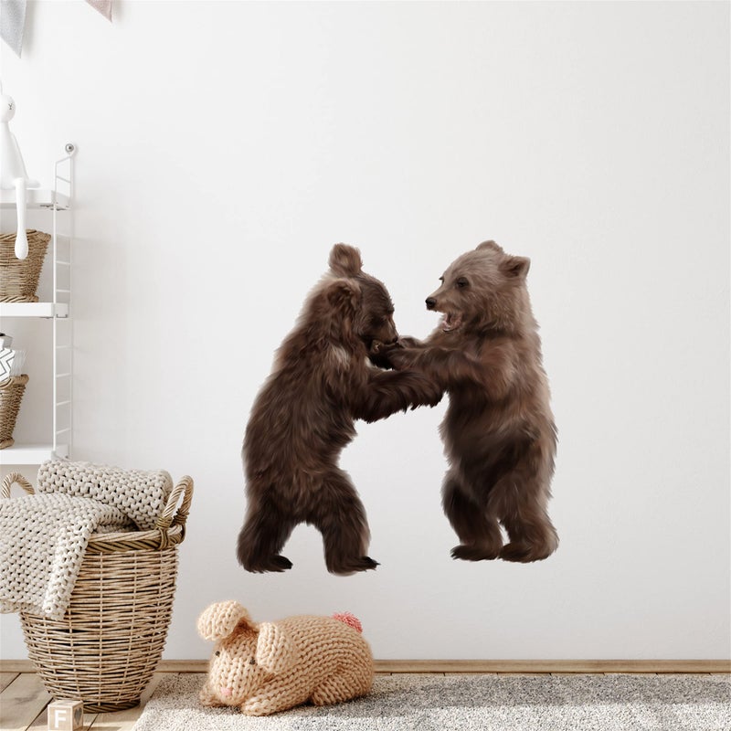 ROFARSO Lifelike Cute Lovely Two Little Bears Animal Wall Stickers Removable Wall Decals Peel and Stick Wall Art Decorations Home Decor for Kid Nursery Baby Bedroom Living Room Playing Room Murals - Image 1